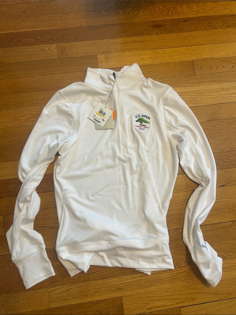 Puma White Athletic Pullover with Orange Logo Tag